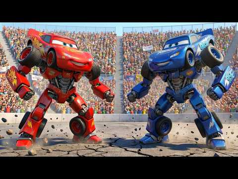 🔴 Red McQueen vs Blue Doppelganger 🔵 — Ultimate Rescue by Mech McQueen! 🤖🏁🔥