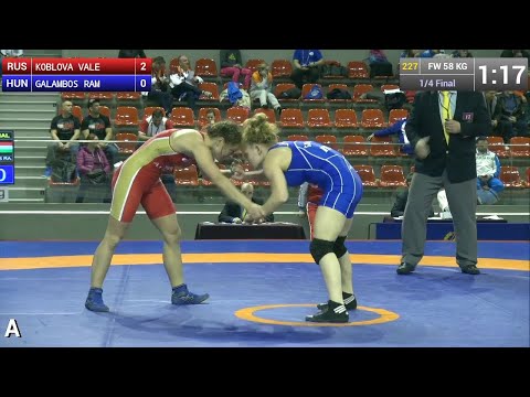 Quarterfinal FW - 58 kg: Valeriia KOBLOVA (RUS) df. Ramona GALAMBOS (HUN), 9-0