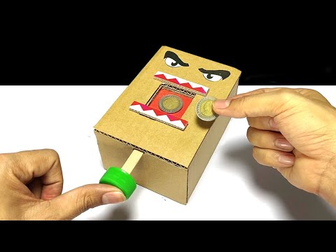 How to Make a Box Eating Coin Bank | วิธีทำออมสินกินเหรียญจากลังกระดาษ