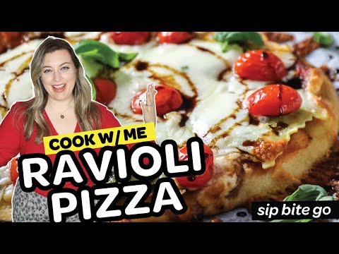 Ravioli Pizza On Flatbread With Alfredo Sauce