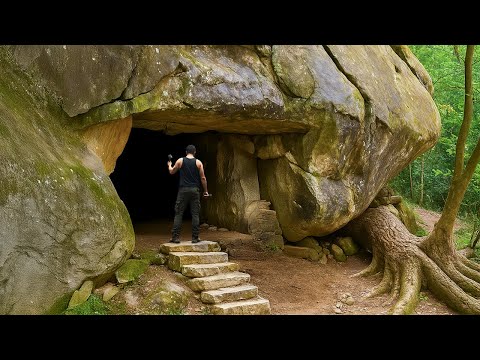 Build a Secret Shelter Under a Giant Rock to Survive in the Wilderness