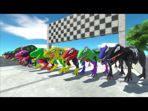 Spiderman Carcharodontosaurus vs T-rex vs Spinosaurus Speed Race - Animal Revolt Battle Simulator