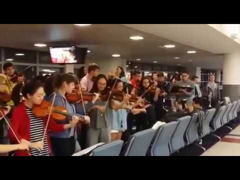 What happens when an orchestra is stranded at the airport?