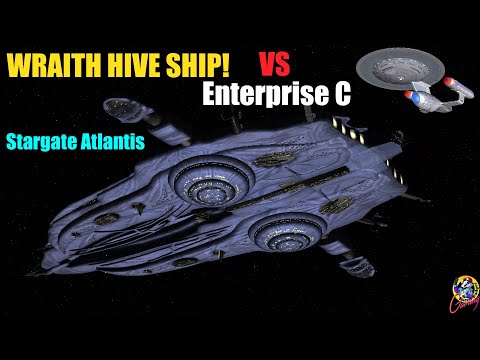 4K USS Enterprise C VS Wraith Hive Ship - Both Ways - EXCLUSIVE - Star Trek VS Stargate Starships