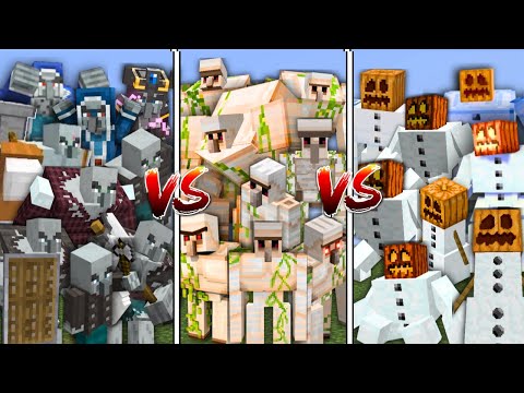 ALL ILLAGERS vs ALL IRON GOLEMS vs ALL SNOW GOLEMS in Minecraft Mob Battle