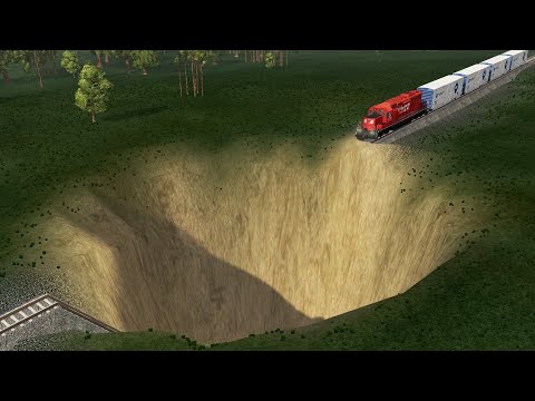 Impossible Trains Vs Giant Pit Crossing - BeamNG.Drive