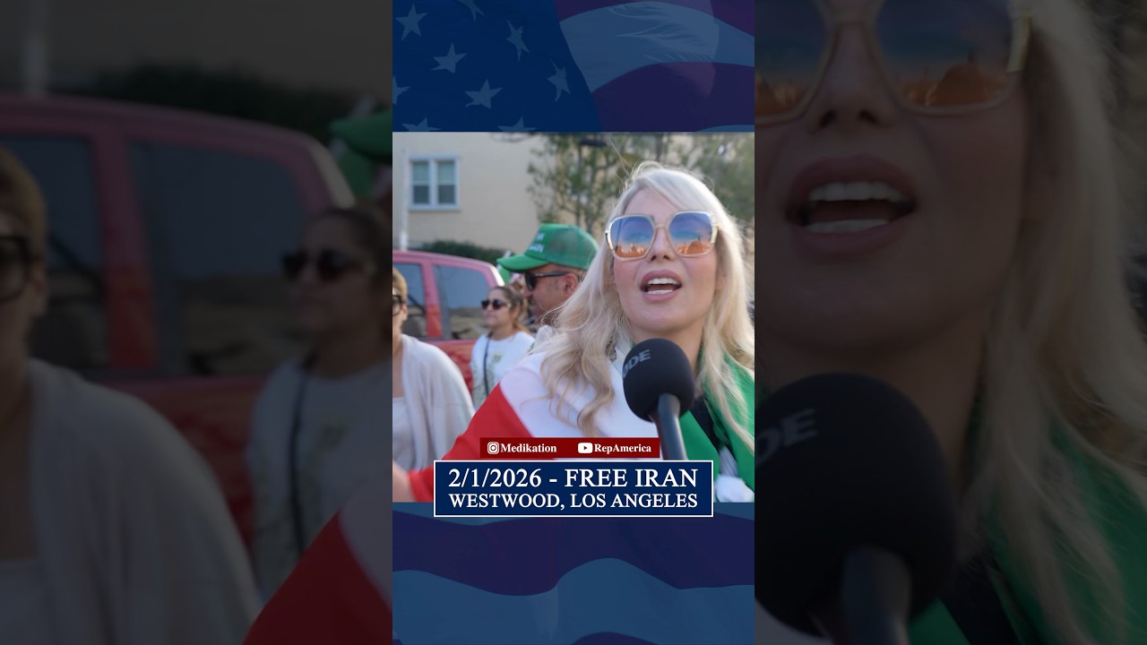 Iranian girl has a message at the Free Iran Rally in Persian Square West Hollywood Los Angeles.