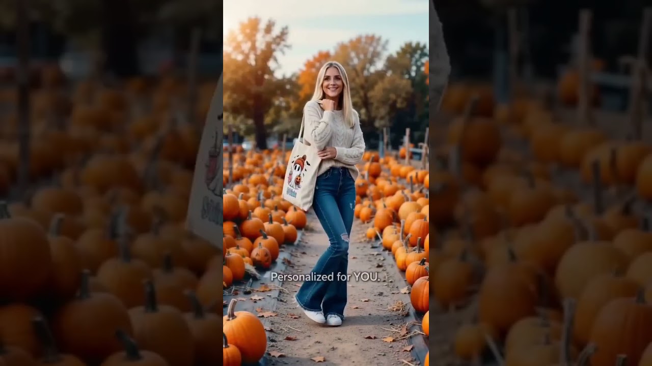 Personalized Halloween Cute Ghost Large Canvas Tote Bag with Name – Spooky-Cute Gift for Family