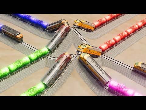 Trains Vs Impossible Dual Hill Climb Crossover Rail Tracks - BeamNG.Drive