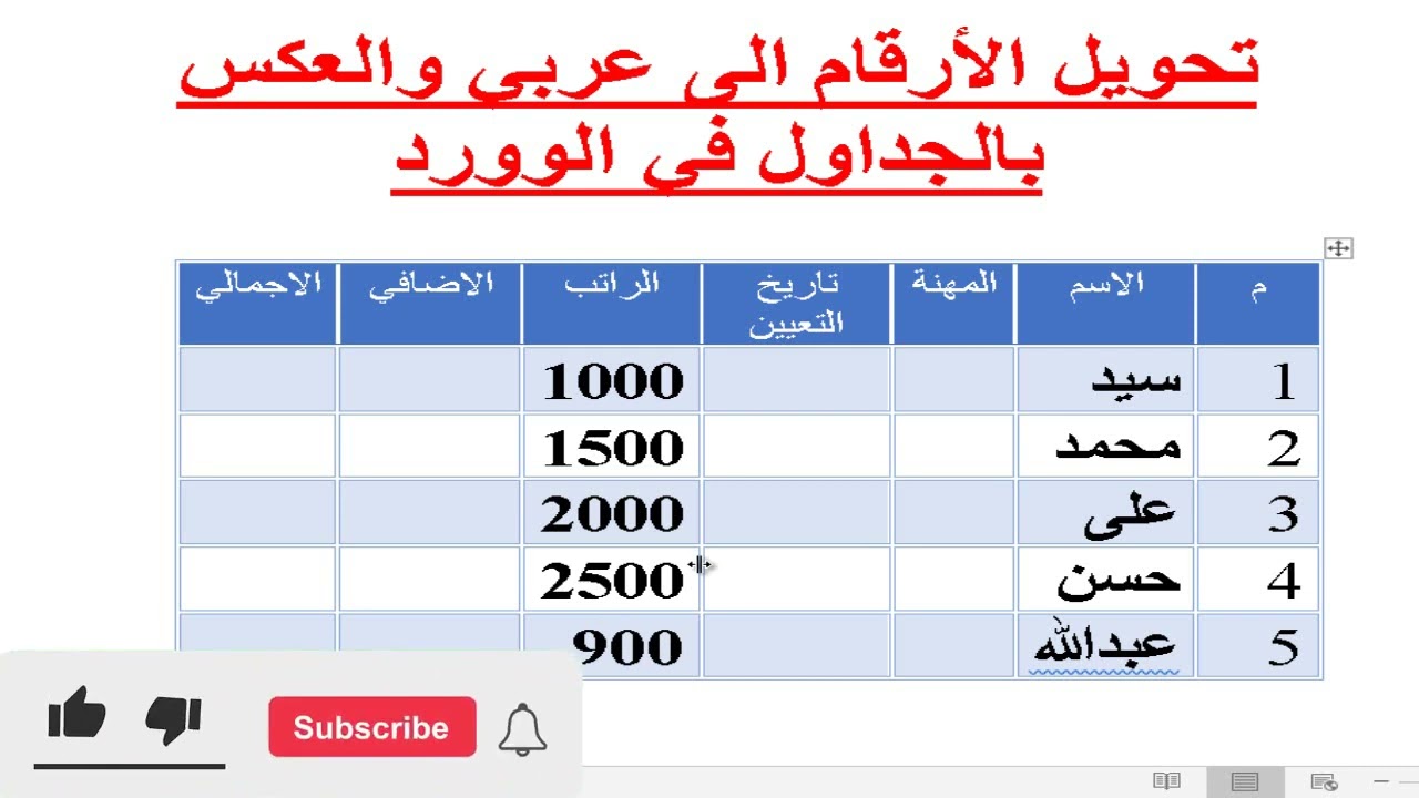 تحويل الأرقام في Word