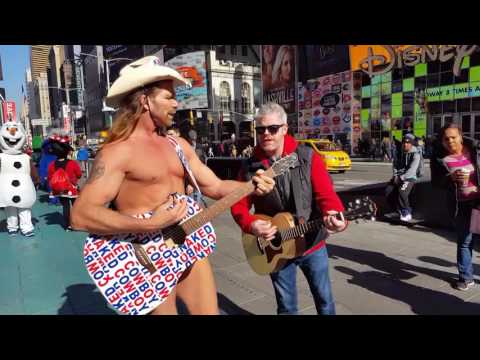 Jamming in Times Square with the naked cowboy