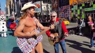 Jamming in Times Square with the naked cowboy