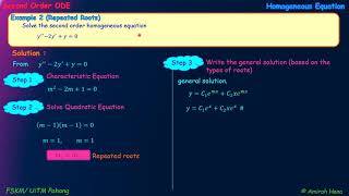 second order ODE homogeneous equation (example 2 repeated roots, example 3 complex roots)