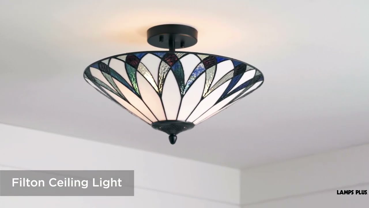 Video 1 Watch a Video About the Regency Hill Filton 18" Wide Blue Tiffany Style Glass Ceiling Light