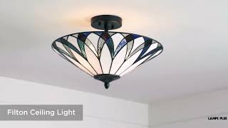 Watch a Video About the Regency Hill Filton 18" Wide Blue Tiffany Style Glass Ceiling Light