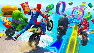 Crisps and burgers challenge spiderman and superheros mods GTA 5 EXTREME RACES! HomemAranha e Heróis