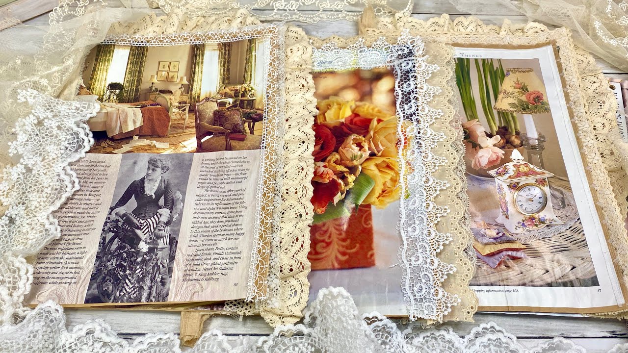 紙もの♡大好きな海外の雑誌からお気に入りのページを自分だけのジャンクジャーナルにリメイク「Victoria Magazine Collage with Lace ＆Junk Journal」ASMR