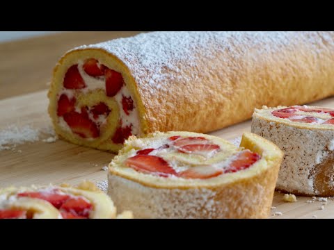 Erdbeerrolle 🍓 / das wohl schnellste und einfachste Rezept / Biskuitrolle Grundrezept