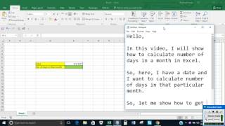 Calculate number of days in a month in Excel