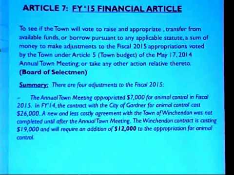 Town Administrator Bob Markel's presentation on 11/5/14 STM warrant articles