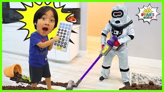 Ryan's Robot Helps Clean Up the House!!