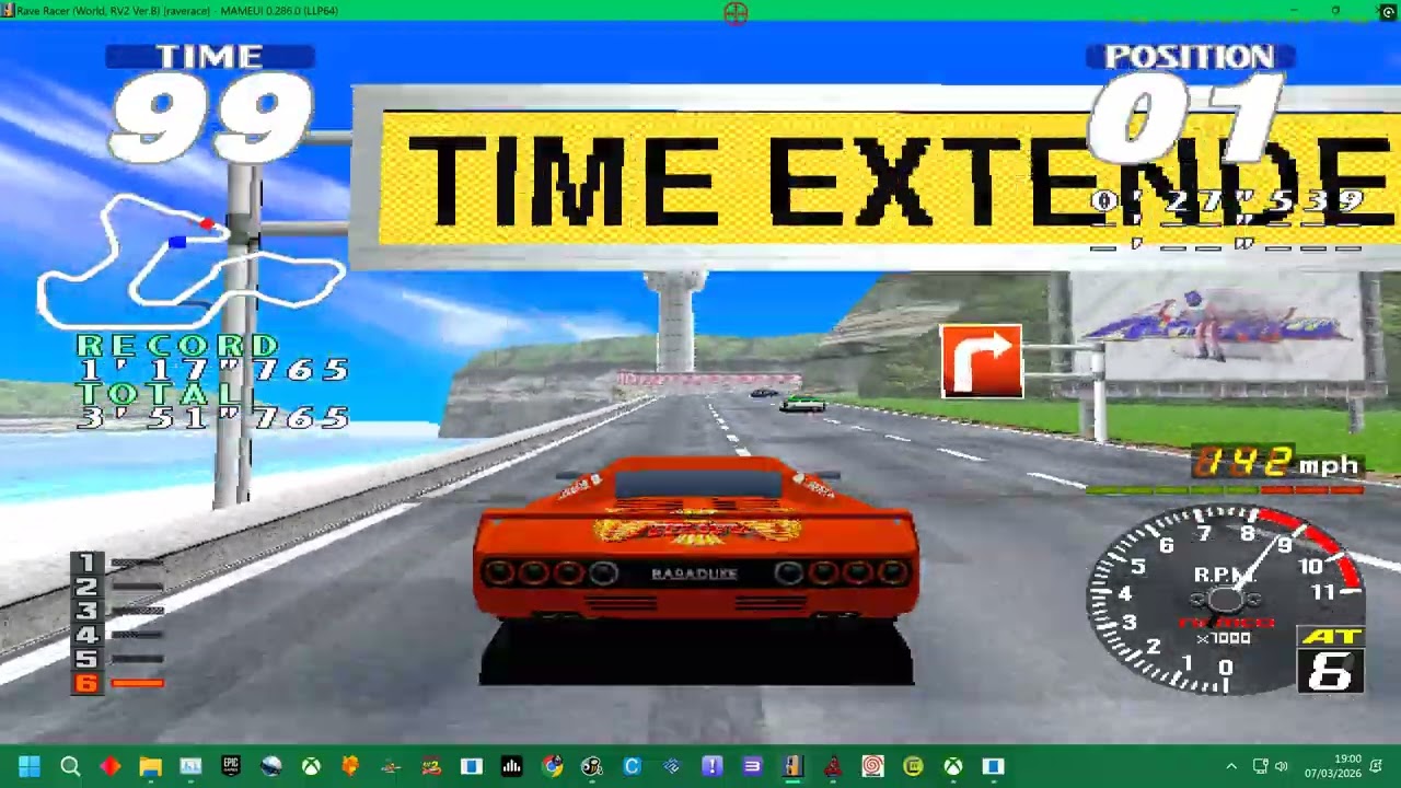 MAME 287 = RAVE RACER - RED CAR TYPE 7 - CITY TIME TRIAL - 4K UK ARCADES 2026
