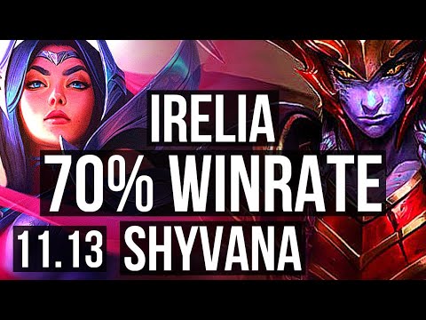 IRELIA vs SHYVANA (TOP) | 70% winrate, Quadra, 8 solo kills, Legendary, 13/2/0 | KR Diamond | v11.13