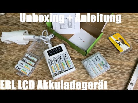EBL LCD battery charger for rechargeable batteries including AA + AAA battery 2800mAh Unboxing an...