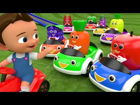 Colors & Fruits Names for Children to Learn with Little Baby Cartoon Fruit Cars Race 3D Kids Edu