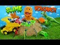 GREEN SLIME Volcano Filled With Cars Dinosaurs T Rex In Metallic Slime Family Friendly Dinasaurs