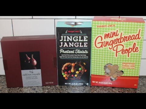 Trader Joe's: Bombons de figo de chocolate Rabitos Royale, Jingle Jangle Pretzel Twists, Gingerbread People