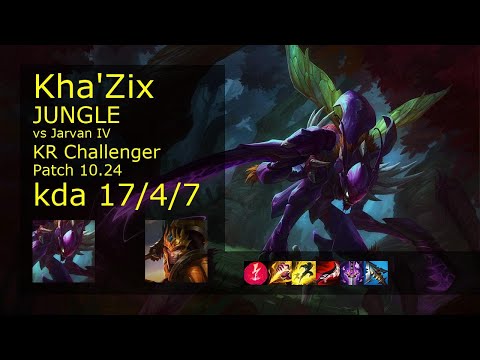 Kha'Zix vs Jarvan IV Jungle - KR Challenger 17/4/7 Patch 10.24 Gameplay // [롤] 카직스 vs 자르반 4세 정글