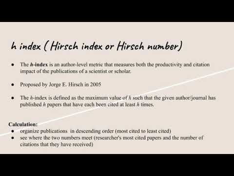 Hirch index  (h-index) | Citation Index (Notes Included)