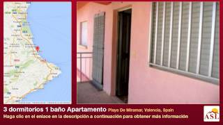 preview picture of video '3 dormitorios 1 baño Apartamento se Vende en Playa De Miramar, Valencia, Spain'