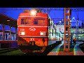 Railway. Night Fast Train Okean (Ocean) EP1 with Passenger Train 005/ Электровоз ЭП1 с поездом Океан