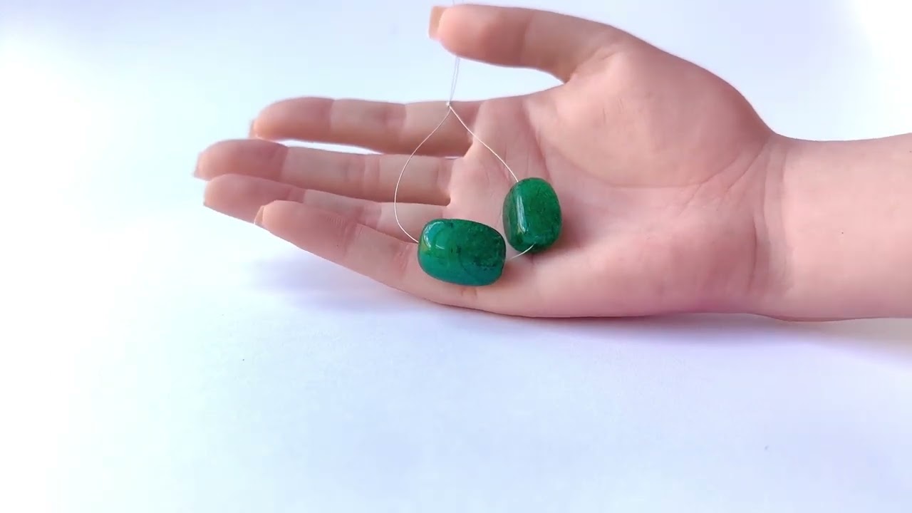 Emerald | Smooth Tumble | 22mm X 16.6-17.7mm Bead Size | 2 Pieces | 71 Carats video