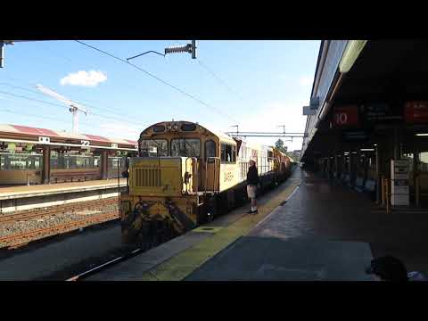 the Spirit of the Outback train, minus the LOUNGE CAR, departing Brisbane. John  Coyle video.