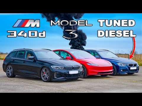 Tuned BMW diesel v new Tesla Model 3: DRAG RACE