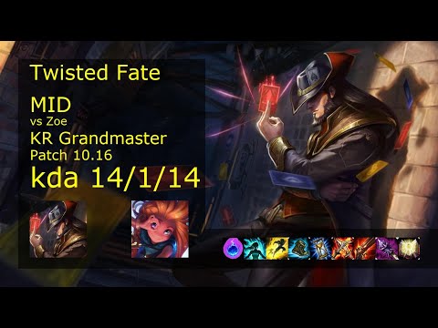 Twisted Fate vs Zoe Mid - KR Grandmaster 14/1/14 Patch 10.16 Gameplay // [롤] 트위스티드 페이트 vs 조이 미드