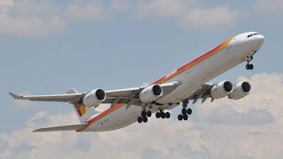 preview picture of video 'Plane spotting Madrid Barajas Airport Landing and take off Airbus A340'