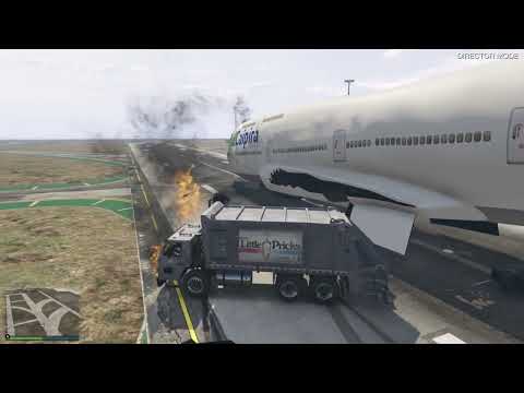GTA 5-CAIPIRA AIRWAY PLANE CRASHES INTO GARBAGE TRUCK 🚛!! DIRECTOR MODE GAMEPLAY (PS5 Controller)