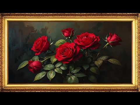 Red Roses Passion | Gold Frame Classic TV Art | 4K Romantic Floral Screensaver | Elegant Love Video