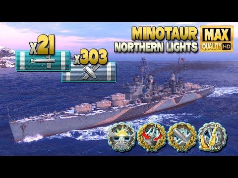 Cruiser Minotaur torpedo power on map Northern Lights - World of Warships