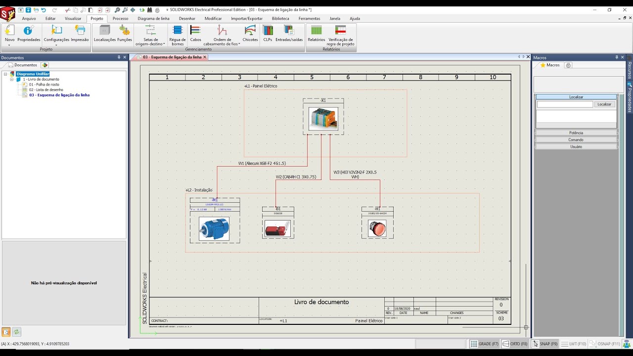 Diagrama Unifilar do SolidWorks Electrical Schematic