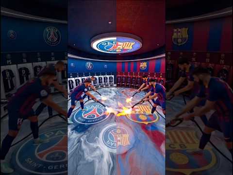 PSG vs Barcelona 🔥 Champions League Matchday Locker Room Epoxy Flooring! ⚽🤯 #Shorts