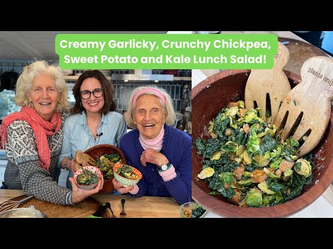 Creamy Garlicky, Crunchy Chickpea, Sweet Potato and Kale Lunch Salad!