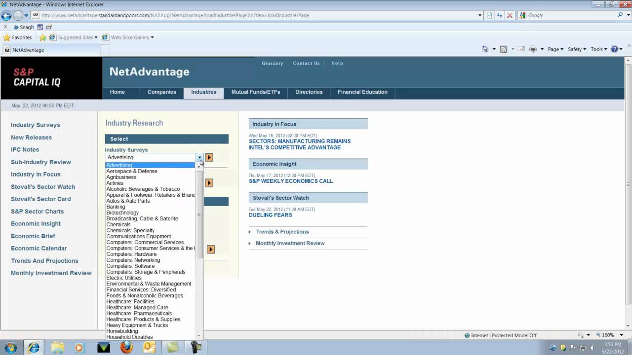 Using S&P NetAdvantage for Industry Research