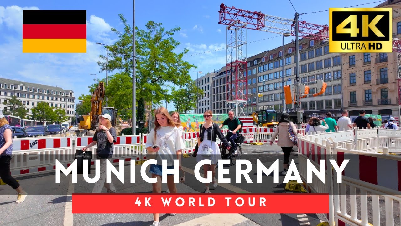 Germany walking tour - 3 hours Munich downtown walk 4k 60fps