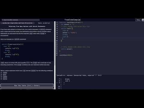 Selecting From Many Options With Switch Statements Free Code Camp Help Basic Javascript Algorithm