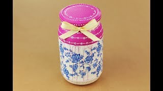 Decoupage jar - Painted jar - Decoupage tutorial - DIY painted glass - decoupage for beginners